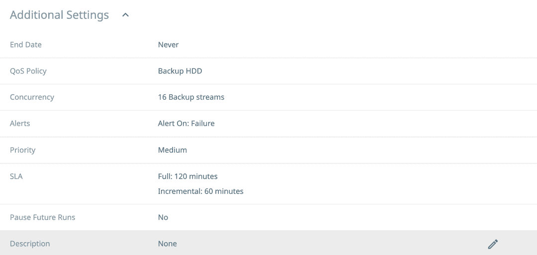 Cohesity Protection More Additional Settings